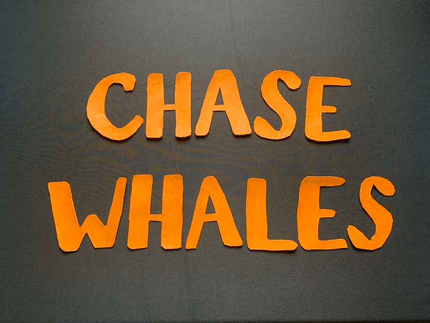 chase whales spelled out in paper mache cardboard, as an animated gif