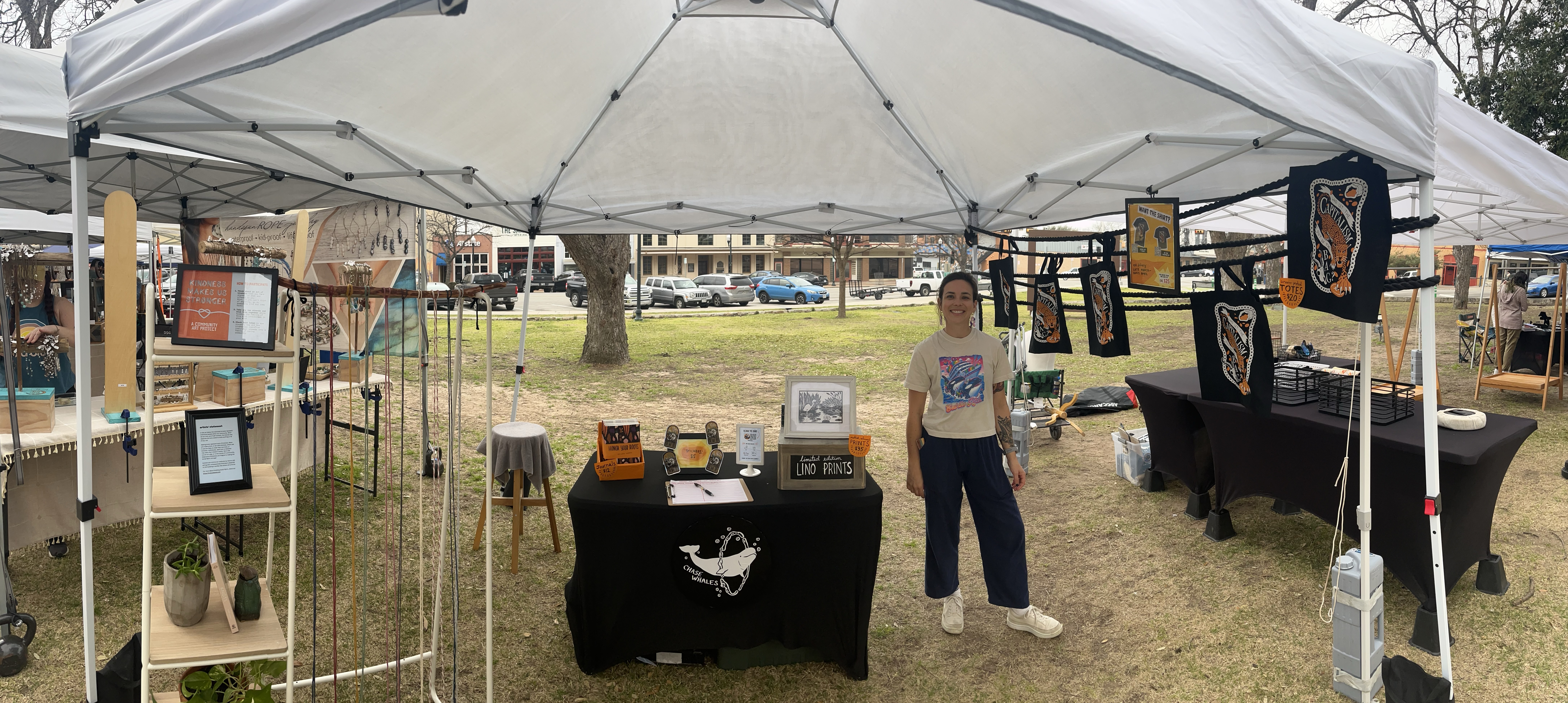 the artist standing in the booth at the beginning of the day